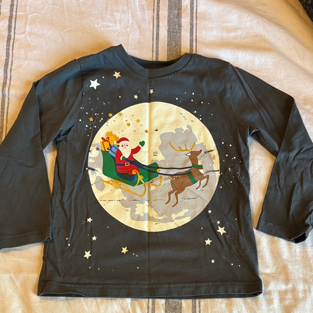 Mini Boden Santa Long Sleeve Shirt - 4/5 Boys